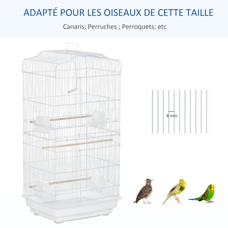 Pawhut Cage à oiseaux volière avec mangeoires perchoirs plateau excrément amovible cage pour canaris perruches perroquets 46,5 x 35,5 x 92 cm blanc