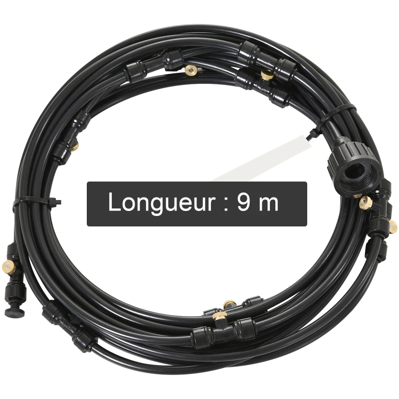 Outsunny Système de brumisation 9 m - système de brumisateur extérieur - brumisateur de terrasse - Kit de brumisation Complet Noir