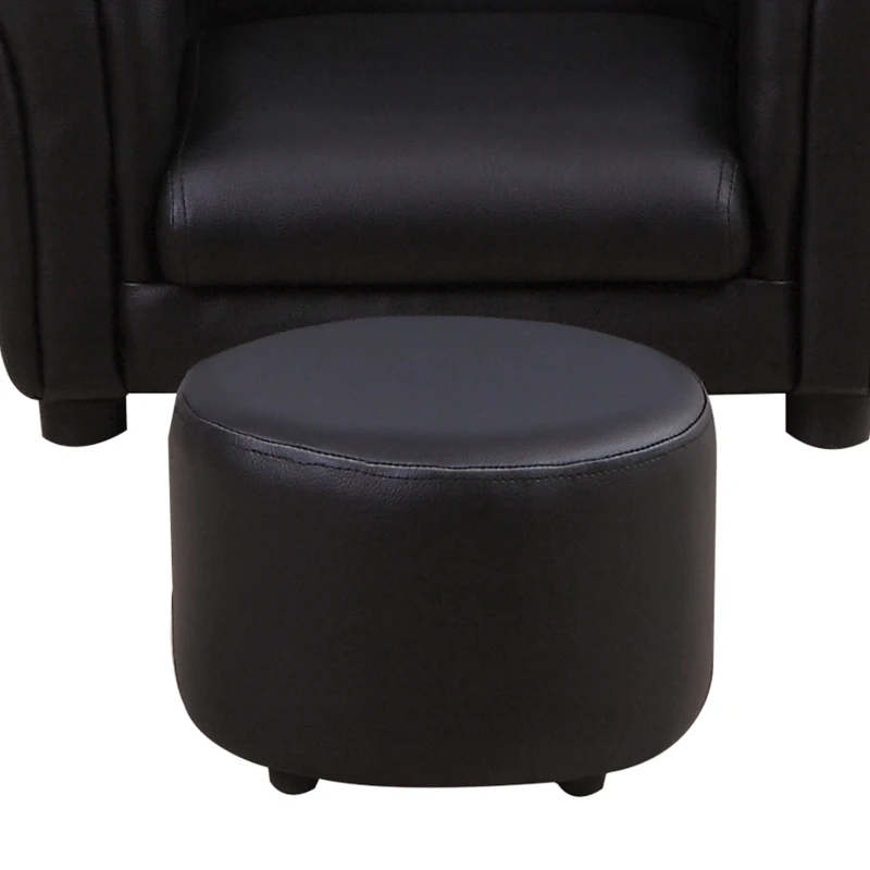 HOMCOM Ensemble Fauteuil et Pouf Enfant Style Contemporain Structure Bois revêtement synthétique PVC Noir