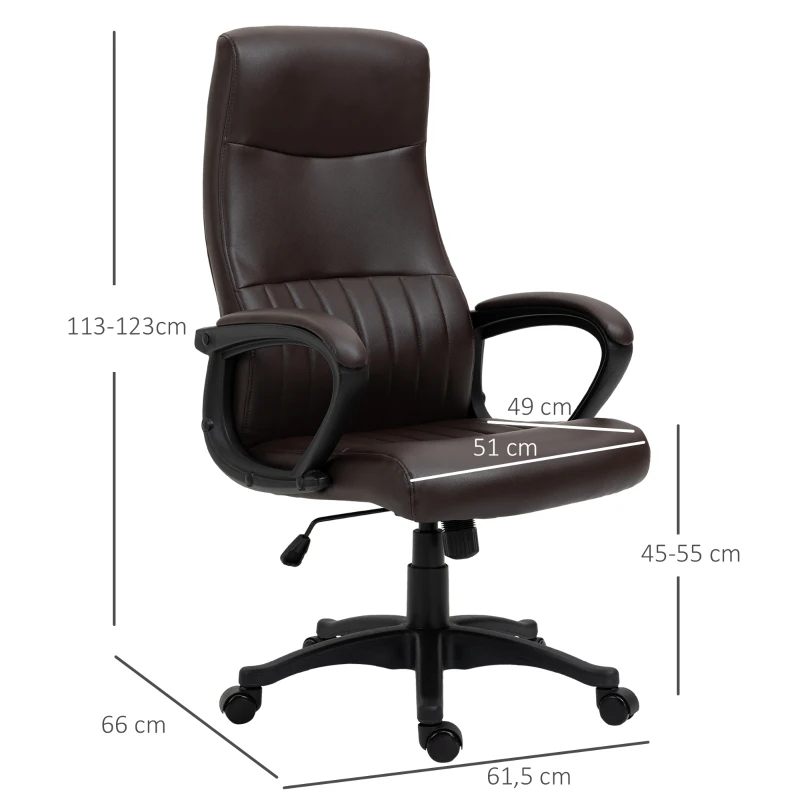Vinsetto Fauteuil de bureau chaise de bureau ergonomique assise rembourré dossier haut pivotant à 360° réglable en hauteur simili cuir marron