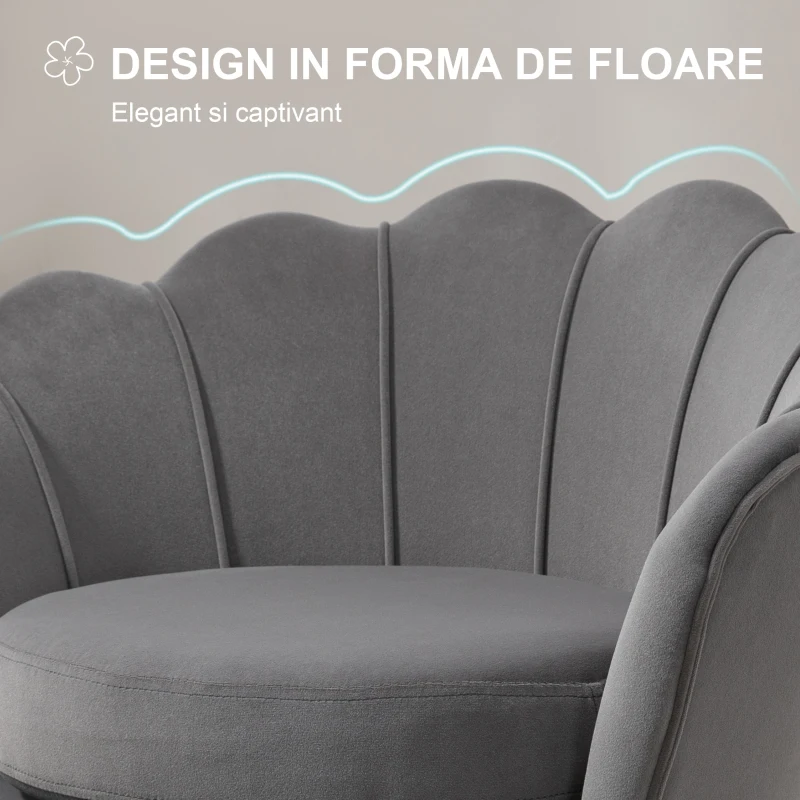 HOMCOM Fotoliu Vintage cu Design din Catifea Gri Fotoliu de Dormitor