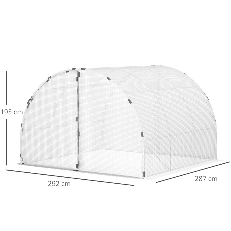 Outsunny Serre de Jardin 3 x 3 m Tunnel Surface Sol 9 m² châssis Tubulaire renforcé 24 mm Double Porte avec poignées Blanc