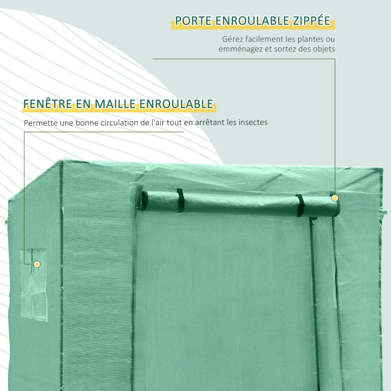 Outsunny Serre de Jardin 200L x 73l x 168H cm Acier PE Haute densité 140 g/m² Anti-UV avec Porte zippée déroulante et fenêtres Vert