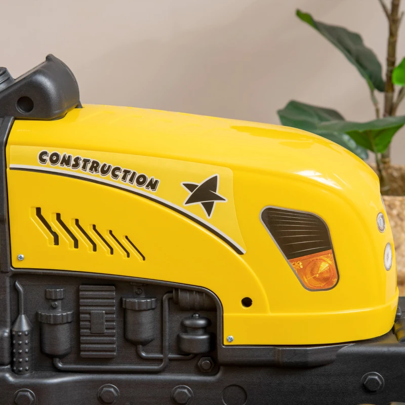 HOMCOM Pedaaltractor met aanhanger, gereedschap, claxon, voor kinderen van 3 jaar en ouder, metalen frame, zwart/geel, 133 x 42 x 51 cm