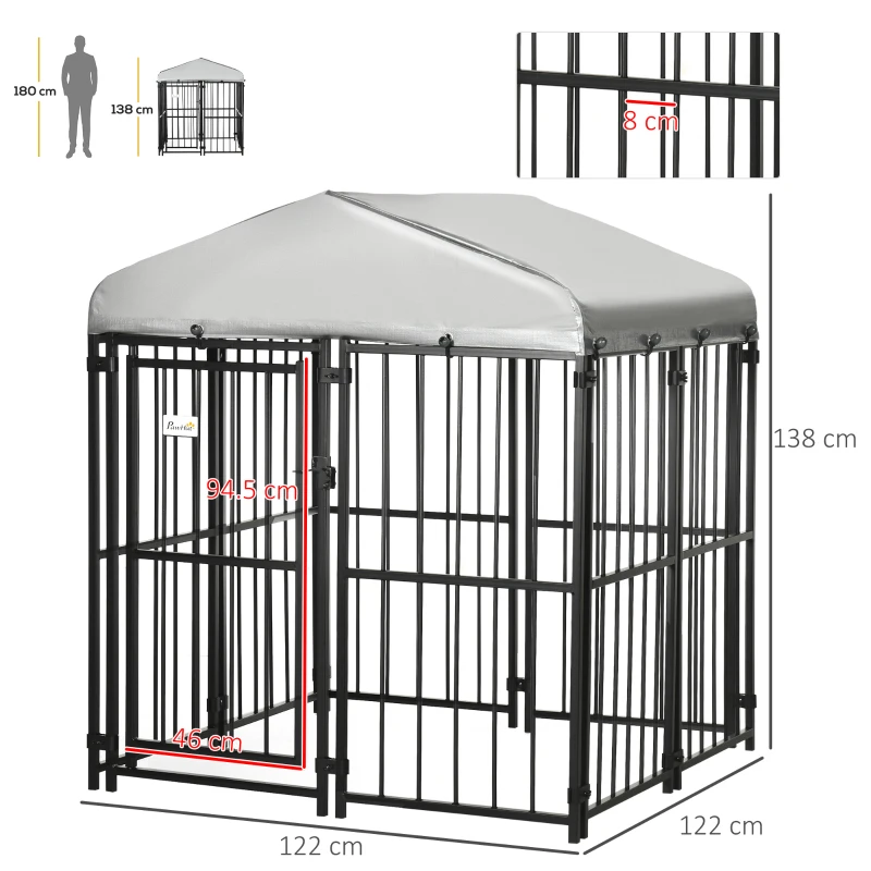 PawHut Tarc de joaca pentru caini, cotet pentru exercitii in aer liber cu baldachin rezistent la apa cu protectie UV, incinta pentru caini mici si mijlocii, gaini, rate, 122L x 122W x 138H cm(m-3)