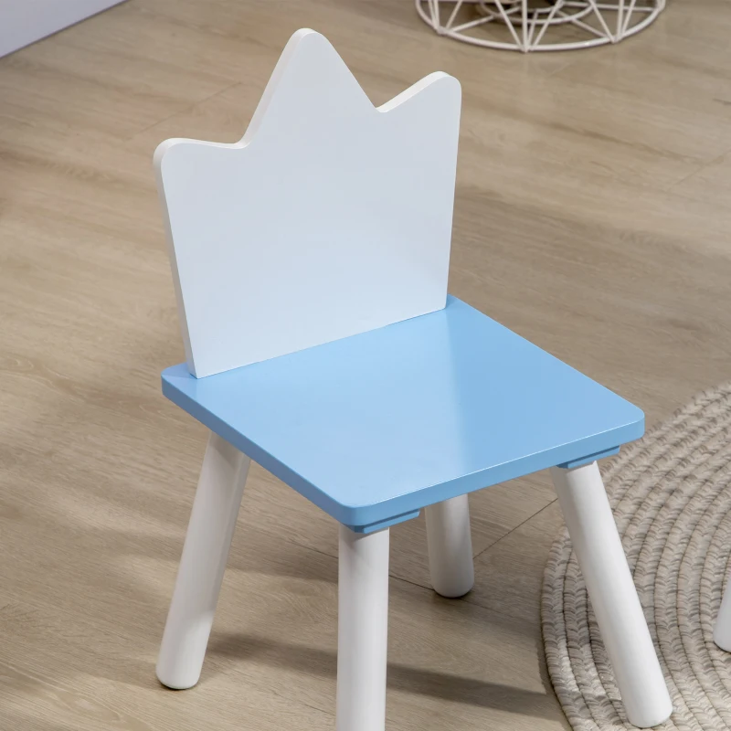 ZONEKIZ Juego de Mesa y 2 Sillas Infantiles de Madera para +18 Meses Estampado Espacial 68x68x47 cm y 30x30x51,5 cm Azul