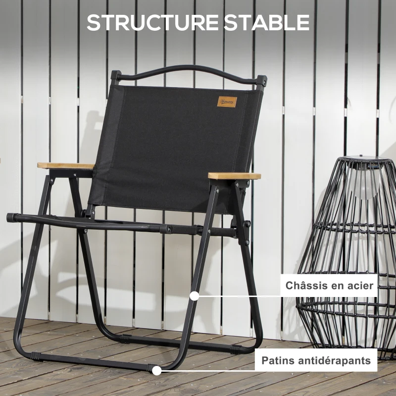 Outsunny Lot de 2 chaises de camping chaise de pêche pliante - tissu Oxford et structure acier 54 x 59 x 78 cm noir
