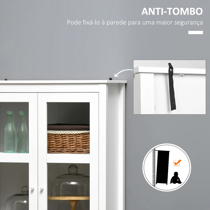HOMCOM Vitrine de Sala de Estar Estante para Escritório com 2 Portas de Vidro Temperado 3 Prateleiras e 2 Gavetas 80x40x160 cm Branco