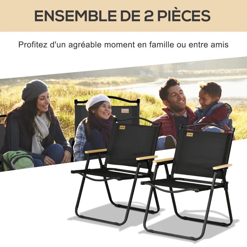 Outsunny Lot de 2 chaises de camping chaise de pêche pliante - tissu Oxford et structure acier 54 x 59 x 78 cm noir