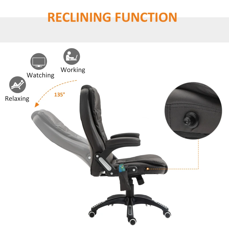 HOMCOM Executive Office Chair with Vibration Massage and Heat, High Back, PU Leather Massage Office Chair, Brown