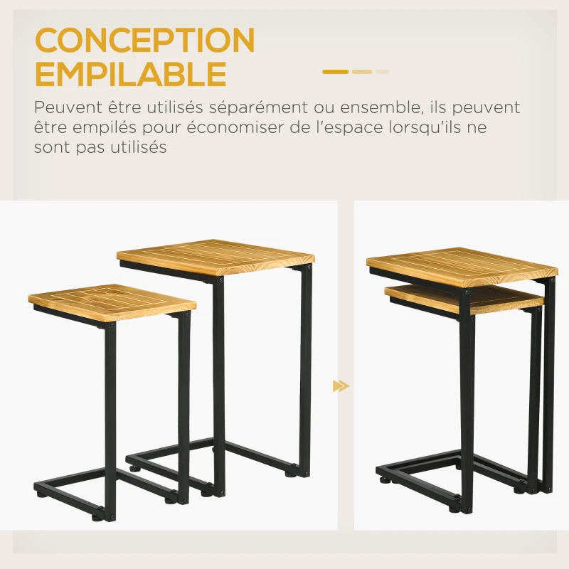 Outsunny Lot de 2 Tables basses gigognes tables d'appoint encastrables utilisation intérieure et extérieure marron