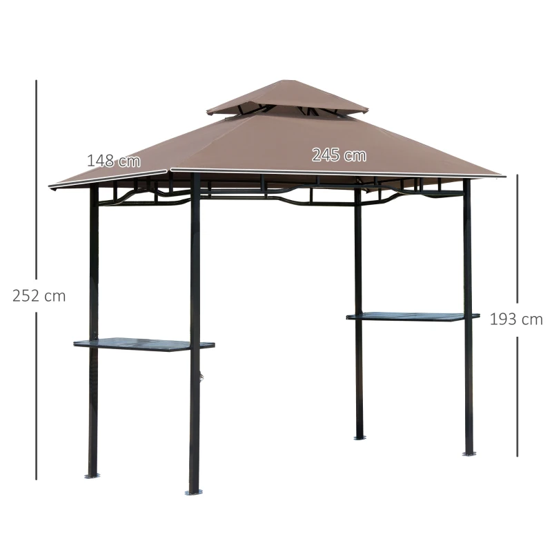 Outsunny Gazebo Riparo per Barbecue BBQ Tendone da Esterno Doppio Tetto in Poliestere, 245 x 148cm, Caffè