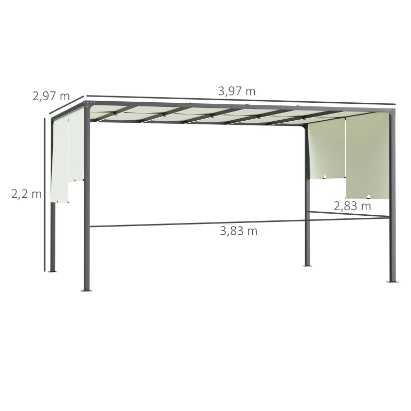 Outsunny Pérgola de Jardim 297x397x220 cm com Teto Retrátil Luzes LED Energia Solar e Estrutura de Aço para Pátio Exterior Creme