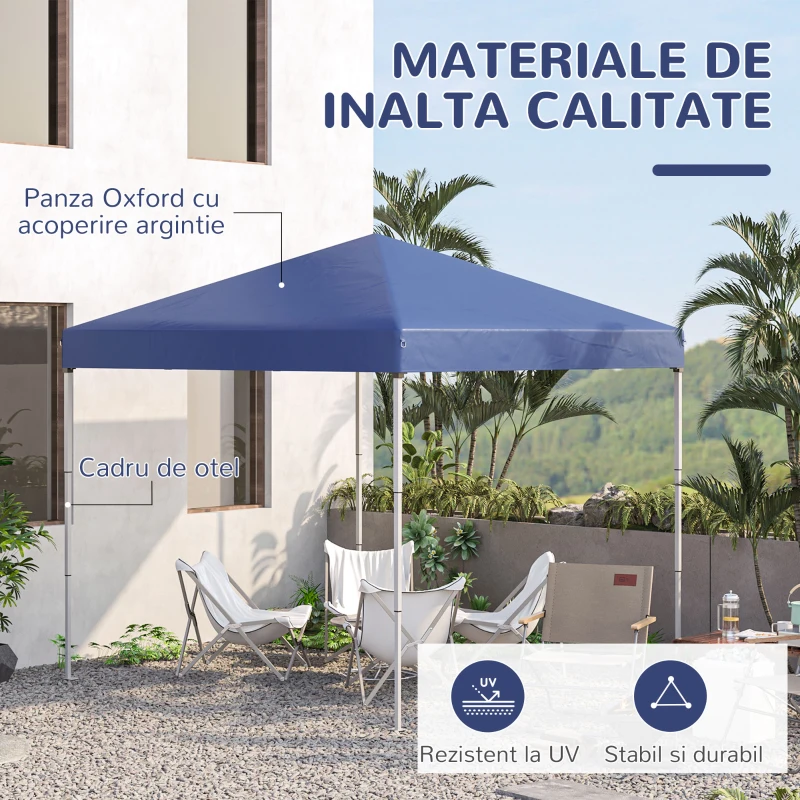 Outsunny Gazebo da Giardino Pieghevole con Corde e Picchetti Blu