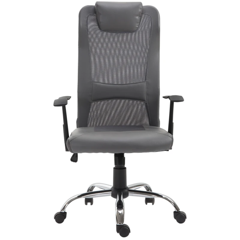 Vinsetto Office Chair, Computer Desk Chair, Mesh and PU Leather Swivel Chair with Adjustable Height and Rolling Wheels for Home Office Work Study, Grey