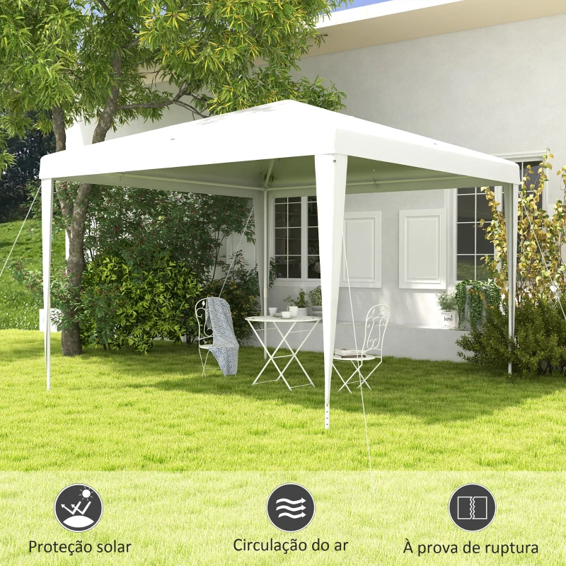 Outsunny Tenda de Jardim Desmontável Tenda para Exteriores com 4 Orifícios de Drenagem e Tubo de Aço 293x293x252 cm Branco