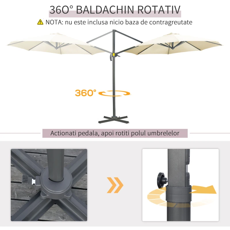 Outsunny Umbrela de Soare pentru Gradina Descentrata cu Inclinare Reglabila si Pivotanta la 360°, Ø293x248cm Alb Crem