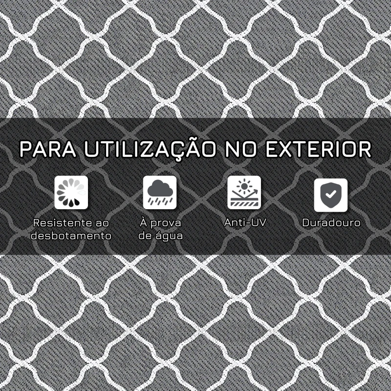 Outsunny Tapete de Exterior Moderno Reversível e Impermeável para Varanda Campismo Praia 182x274cm Cinza e Branco