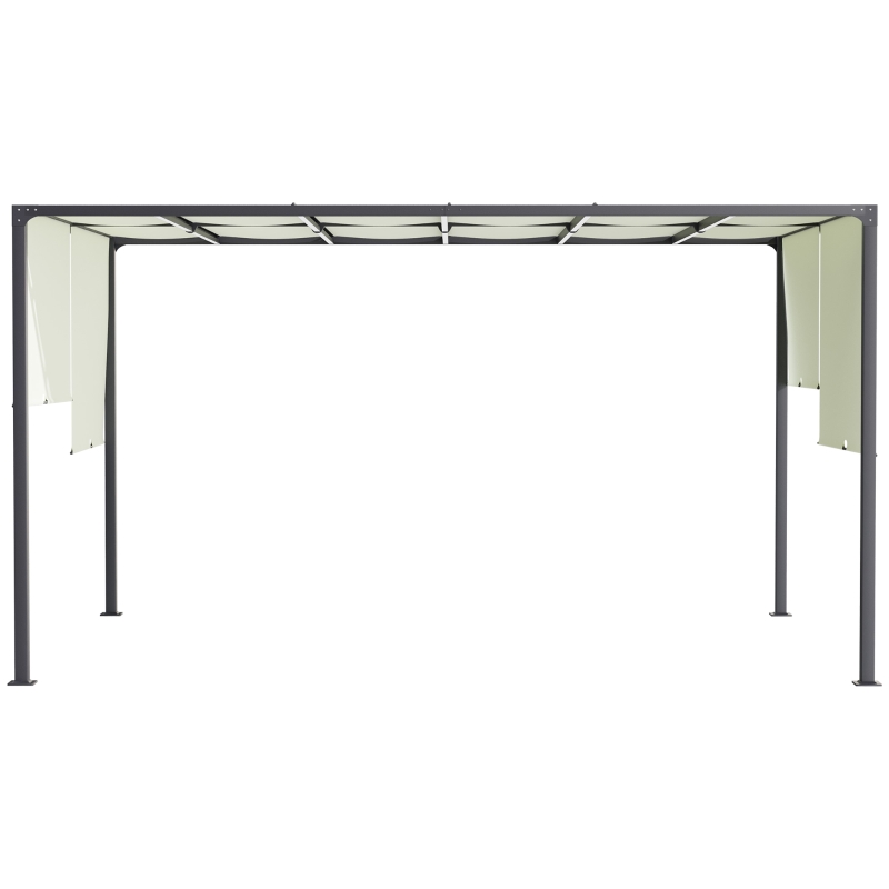 Outsunny Pérgola de Jardim 297x397x220 cm com Teto Retrátil Luzes LED Energia Solar e Estrutura de Aço para Pátio Exterior Creme