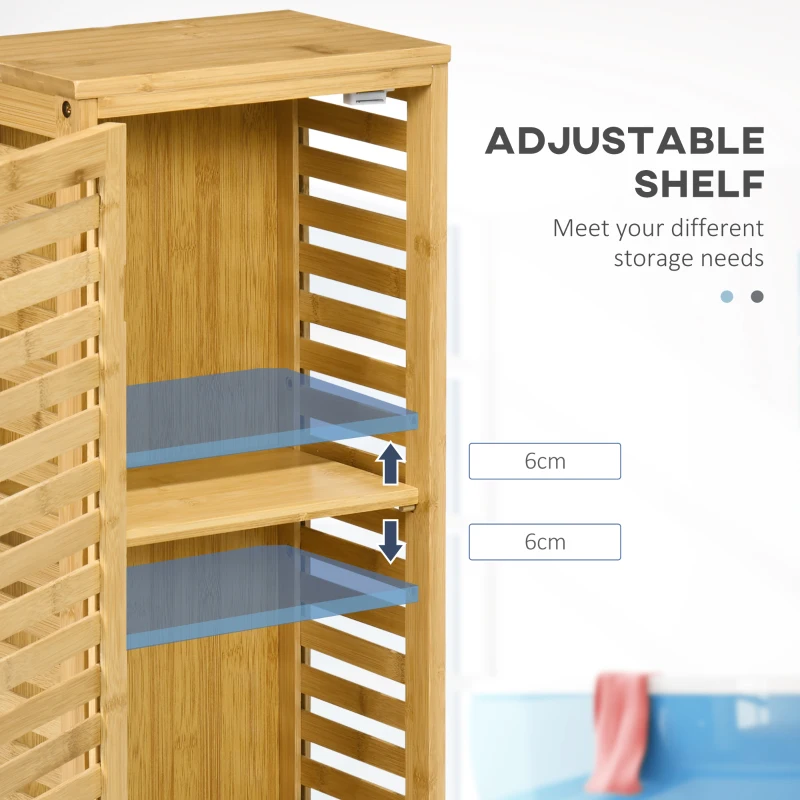 Kleankin Dulap pentru baie din bambus, dulap de depozitare de pardoseala cu raft reglabil, natural