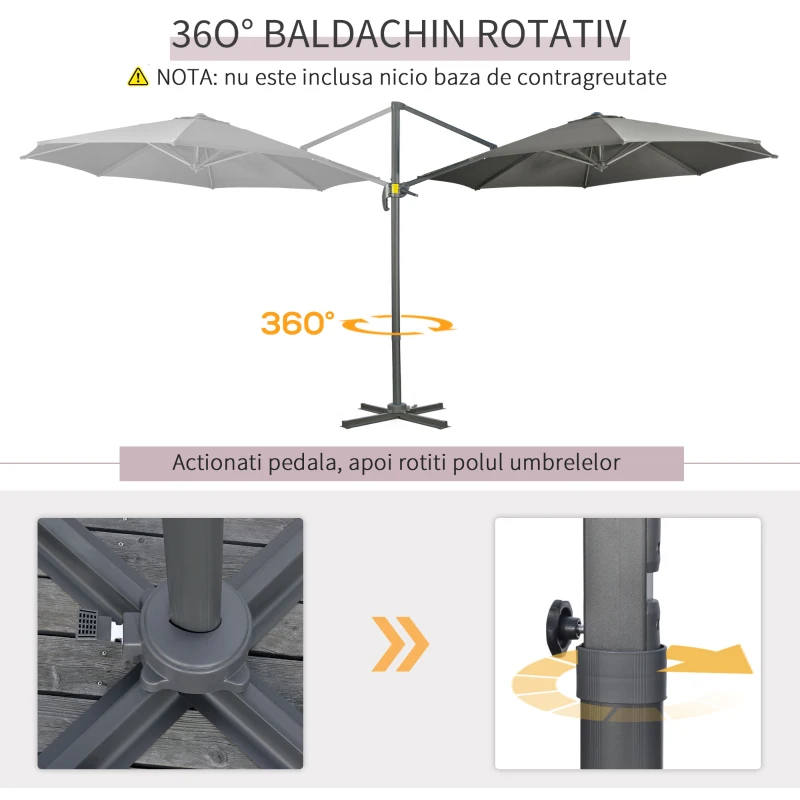 Outsunny Umbrela de Soare pentru Gradina Descentrata cu Inclinare Reglabila si Pivotanta la 360°, Ø294x248cm Gri