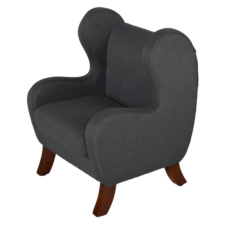 HOMCOM Kindersessel, Minisessel, Kindersofa für 3-6 jahre alt, Holzbeine, Grau, Leinen+Schaumstoff+Gummiholz, 45,5 x 43 x 56 cm