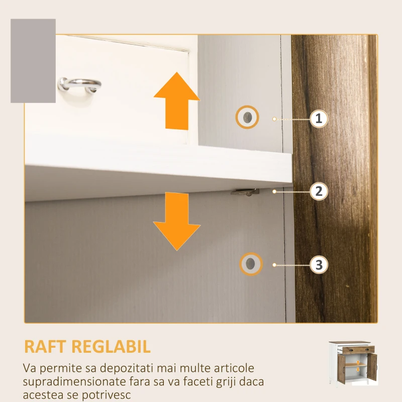 HOMCOM Dulap Multifunctional din PAL cu Dulap si Sertar in Stil Rustic, 78.5x39x89.4cm, Alb