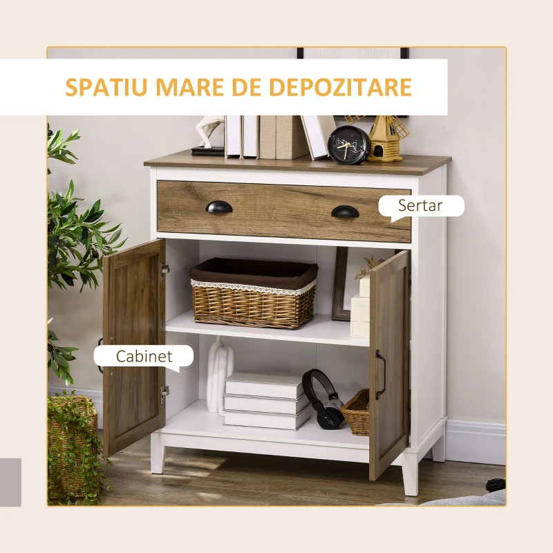 HOMCOM Dulap Multifunctional din PAL cu Dulap si Sertar in Stil Rustic, 78.5x39x89.4cm, Alb
