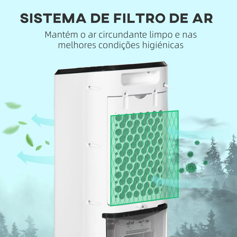 HOMCOM Climatizador Refrigerador de Ar Portátil 3,5 L Climatizador Humidificador Ventoinha Temporizador Oscilação 24,5x27x60 cm Branco