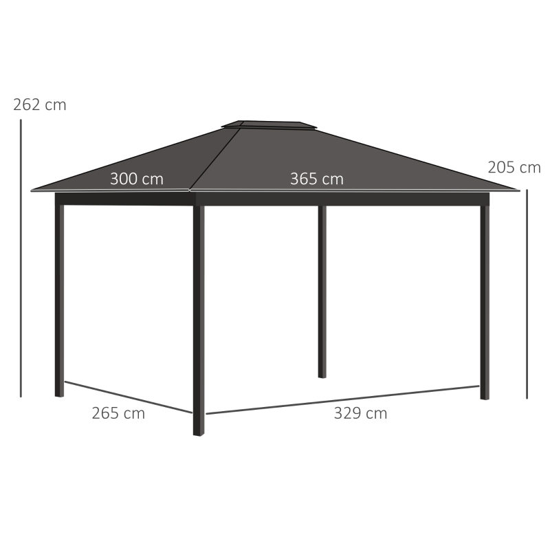 Outsunny Gartenpavillon mit Schiebedach, wetterbeständig, inkl. Moskitonetz, 365 cm x 300 cm x 262 cm, Schwarz + Khaki