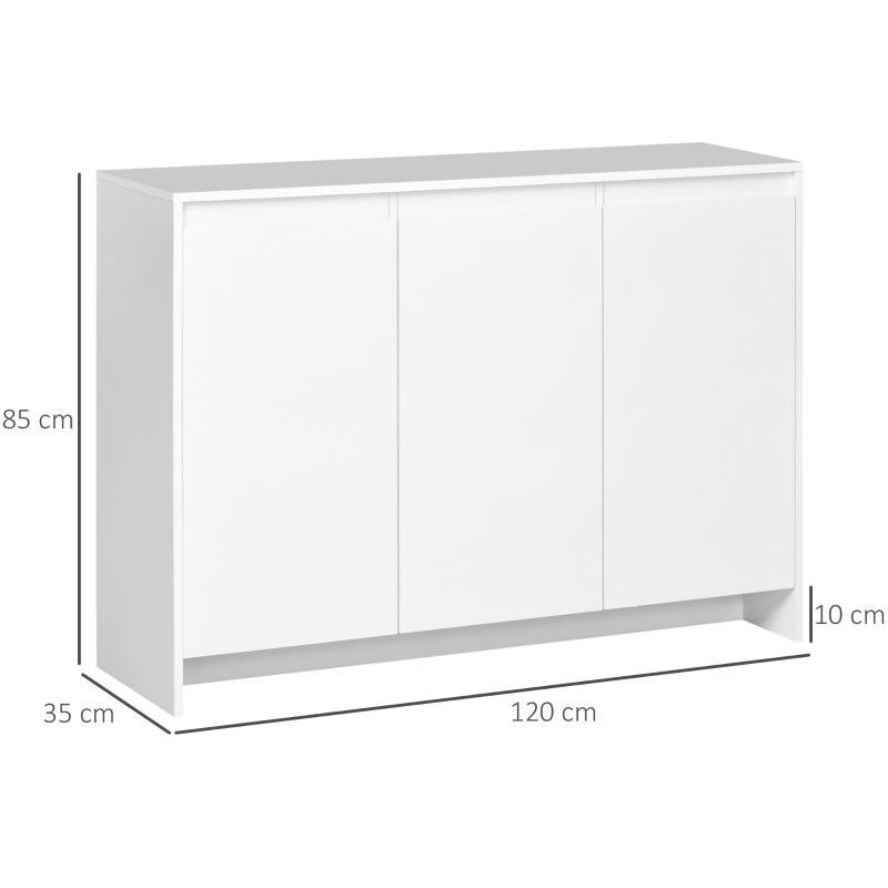 HOMCOM Bufet Modern cu 12 Rafturi Interioare  din PAL pentru Bucatarie, Sufragerie si Hol, 120x35x85 cm, Alb