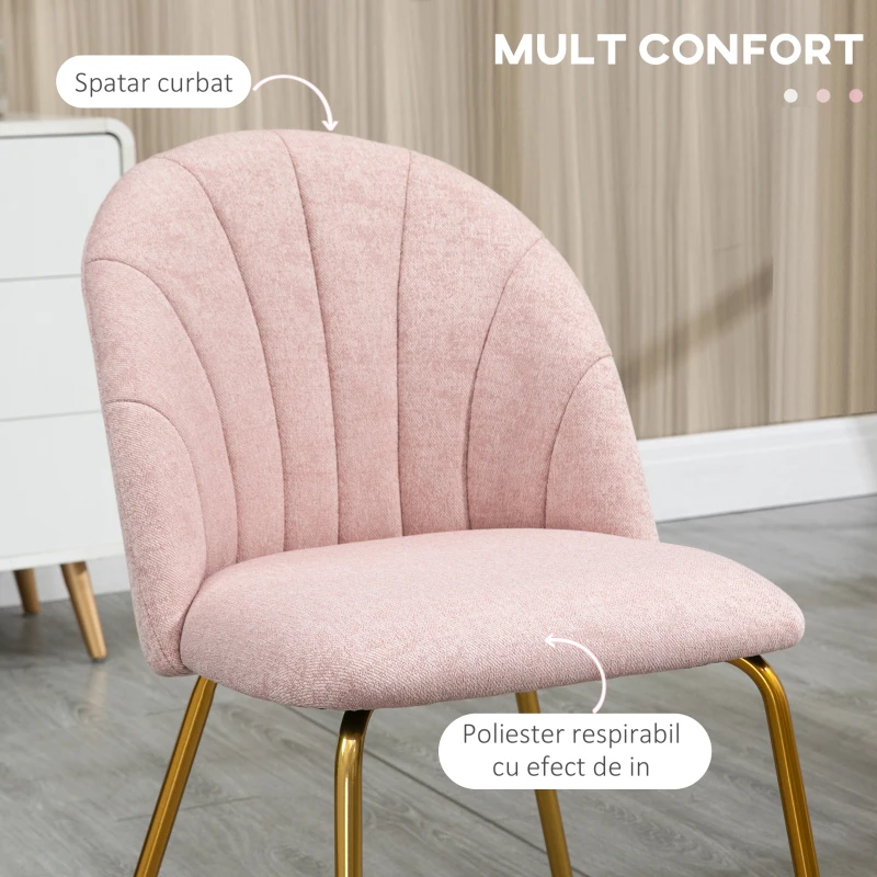 HOMCOM Set de 2 Scaune Moderne de Luat Masa, Scaune Decorative cu Scaun Tapitat, Picioare din Otel pentru Camera de Zi, Bucatarie, Birou, Roz