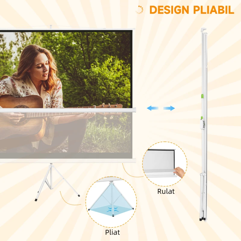 Homcom Ecran Proiector 120” – Format 4:3, Trepied Portabil & Stabil