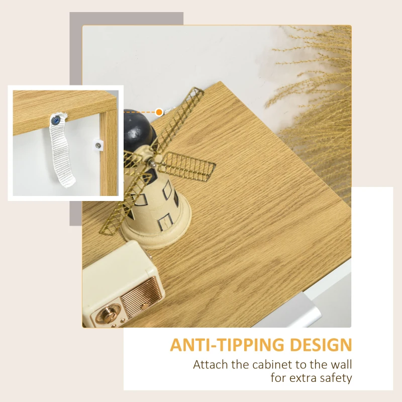 HOMCOM Dulap de Depozitare cu 4 Sertare, Dulap cu Usa si Rafturi Reglabile, Dulap de Depozitare cu Luciu Puternic pentru Camera de Zi, Camera de Luat Masa, Dormitor, Alb si Natur