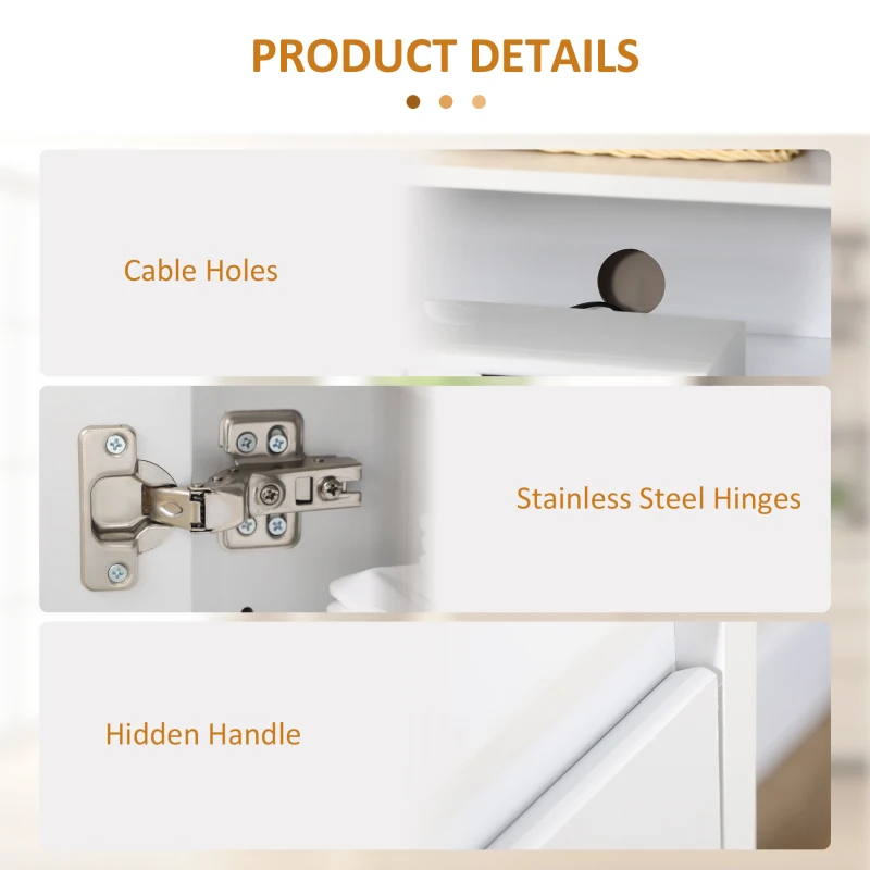 HOMCOM Bufet Modern cu 12 Rafturi Interioare  din PAL pentru Bucatarie, Sufragerie si Hol, 120x35x85 cm, Alb