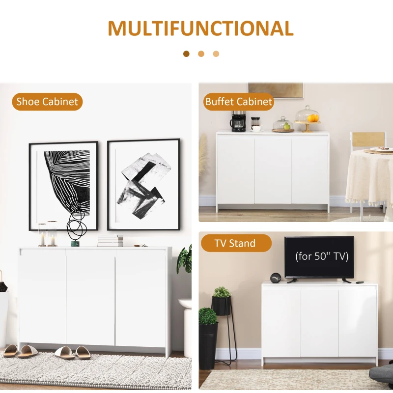 HOMCOM Bufet Modern cu 12 Rafturi Interioare  din PAL pentru Bucatarie, Sufragerie si Hol, 120x35x85 cm, Alb