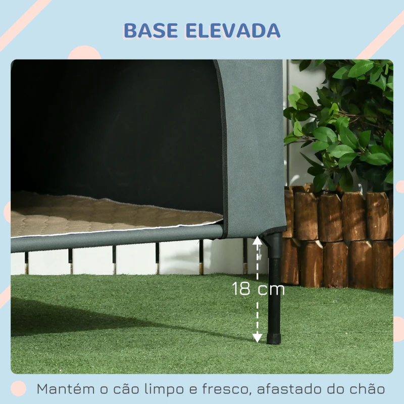 PawHut Casa para Cães com Cobertura Exterior Cama Elevada com Almofada Acolchoada e Janelas de Malha 110x75x87 cm Cinza