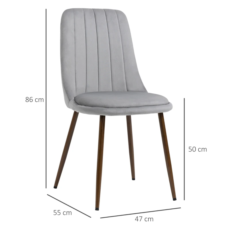HOMCOM Set de 4 Scaune de Masa, Scaun de Bucatarie Modern cu Tapiterie din Catifea, Spatar Curbat si Picior din Otel pentru Camera de Zi, Dormitor, Gri