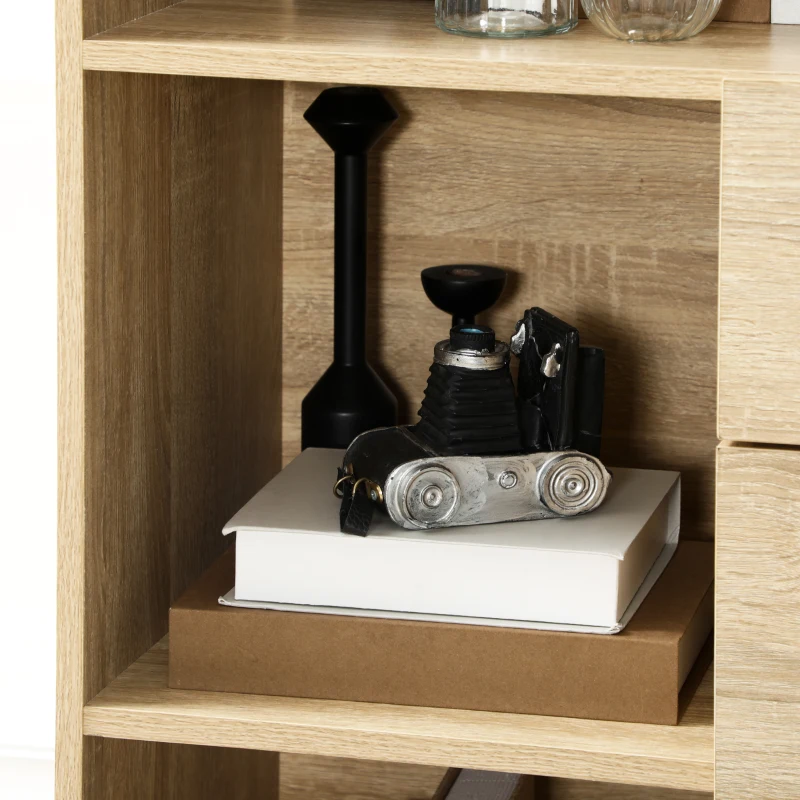 HOMCOM Biblioteca de Perete din MDF si Metal cu 2 Sertare, 2 Dulapioare si 4 Rafturi Deschise, 80x35x155 cm, culoare Lemn natur