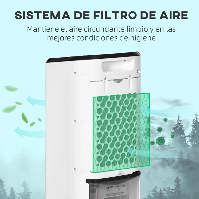 HOMCOM Climatizador Evaporativo 3,5L 3 en 1 Humidificador Ventilador 65W Pantalla LED 24,5x27x60 cm Blanco