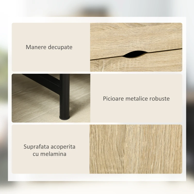HOMCOM Biblioteca de Perete din MDF si Metal cu 2 Sertare, 2 Dulapioare si 4 Rafturi Deschise, 80x35x155 cm, culoare Lemn natur