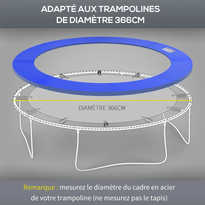 HOMCOM Coussin de protection pour trampoline de remplacement Ø 366 cm résistant aux rayons UV, anti déchirure bleu