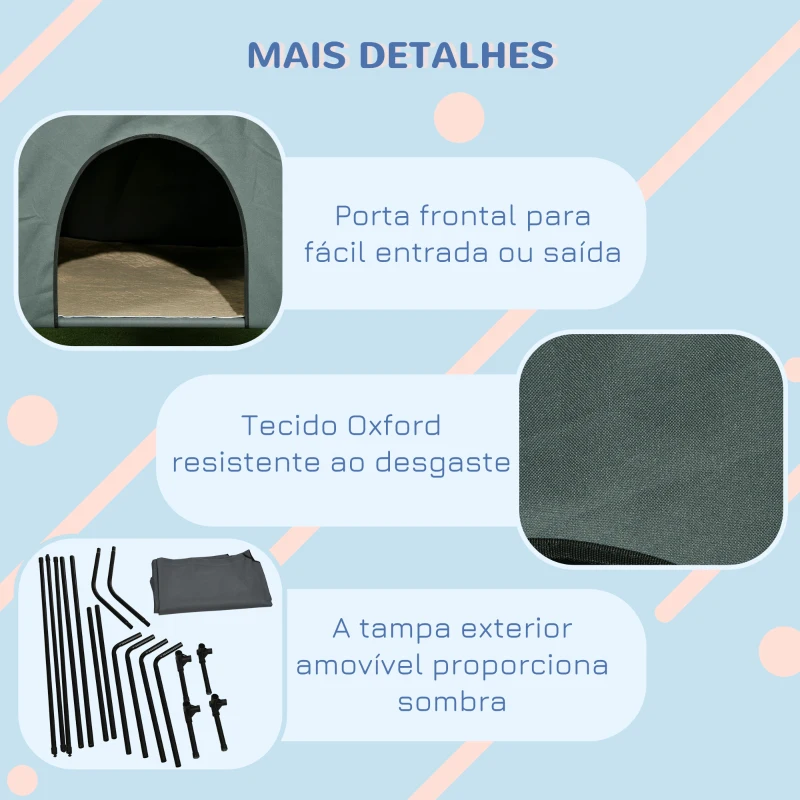 PawHut Casa para Cães com Cobertura Exterior Cama Elevada com Almofada Acolchoada e Janelas de Malha 110x75x87 cm Cinza