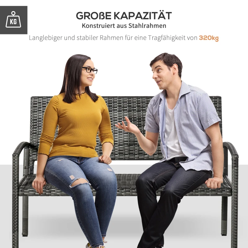 Outsunny Ławka ogrodowa, 2-osobowa ławka w stylu rattanowym, ławka parkowa do 320 kg, stal