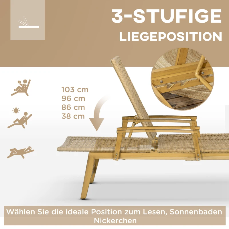 Outsunny Gartenliege, 3-stufig verstellbare Rücklehne, dekorative Rattanoptik, Aluminiumrahmen, 70 x 195 x 54 cm