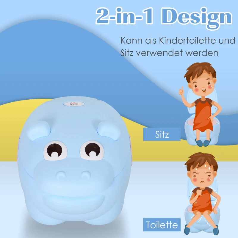 HOMCOM Kindertöpfchen, Kindertoilette, Baby WC mit abnehmbarer Schale, Toilettesitz in Nilpferd Optik, Baby Toilettentrainer  für 6-48 Monate, Plastik, Blau, 40 x 30 x 23 cm