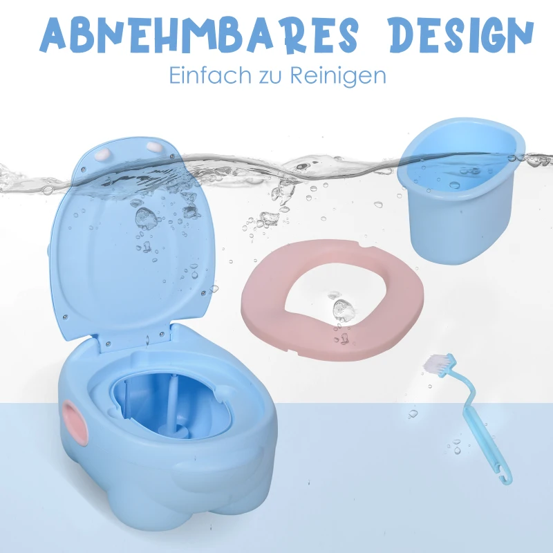 HOMCOM Kindertöpfchen, Kindertoilette, Baby WC mit abnehmbarer Schale, Toilettesitz in Nilpferd Optik, Baby Toilettentrainer  für 6-48 Monate, Plastik, Blau, 40 x 30 x 23 cm