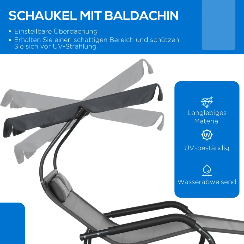 Outsunny Podwójna Leżanka dla 2 Osób z Baldachimem i Poduszkami, 200 cm x 139 cm x 140 cm, Ciemnoszary