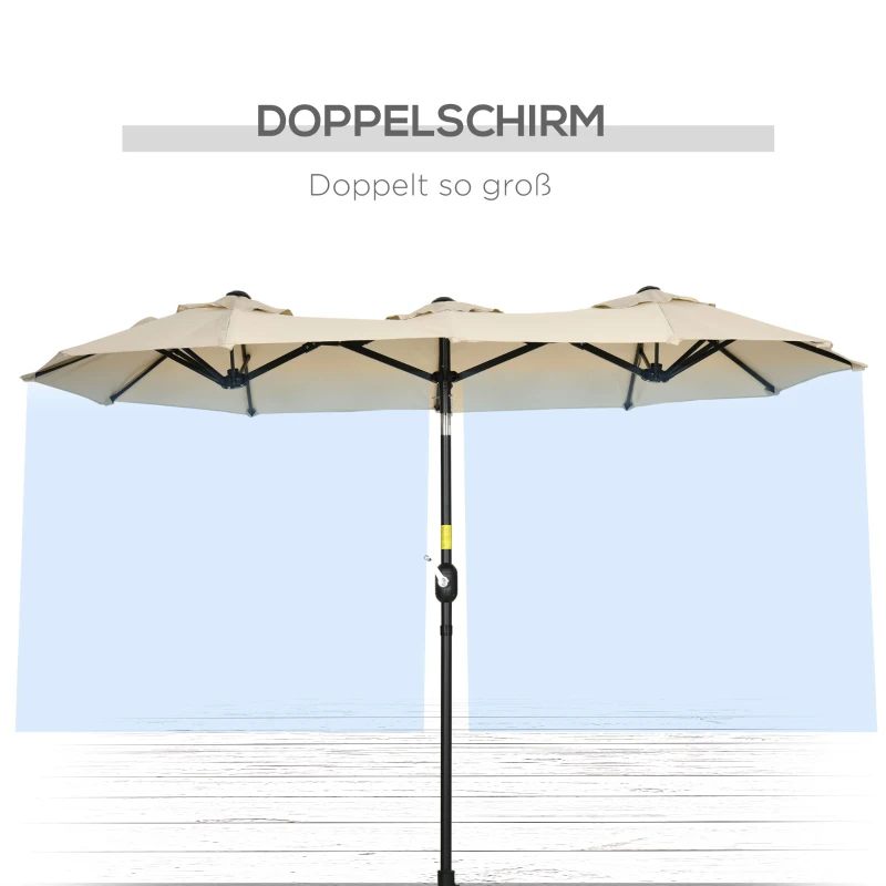 Outsunny parasol, tuinparasol, kantelbaar, met handslinger, windkap, polyester+staal, kaki, 285 x 147 cm