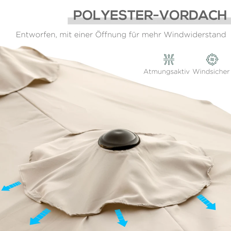 Outsunny parasol, tuinparasol, kantelbaar, met handslinger, windkap, polyester+staal, kaki, 285 x 147 cm
